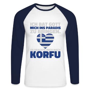 Gott Paradies Korfu Griechenland Urlauber - Unisex Baseballshirt langarm - Weiß/Navy - Vorne - Nik (191cm)