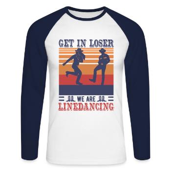 Vintage Retro Linedancing Line Dance Club Shirt - Unisex Baseballshirt langarm - Weiß/Navy - Vorne - Nik (191cm)