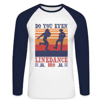 Vintage Retro Linedancing Line Dance Club Shirt - Unisex Baseballshirt langarm - Weiß/Navy - Vorne - Nik (191cm)