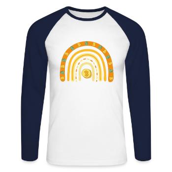 Talk Crypto To Me Bohemian Rainbow Shirt - Unisex Long Sleeve Baseball T-Shirt - white/navy - Front - Nik (191cm)