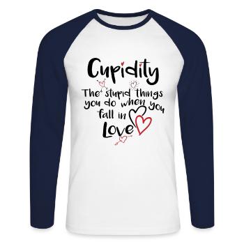 Cupidity Valentinstag Liebe macht dumm Shirt - Unisex Baseballshirt langarm - Weiß/Navy - Vorne - Nik (191cm)