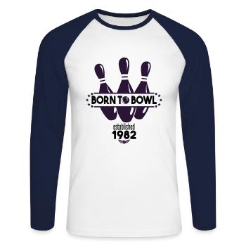 Born to Bowl Birthday 1982 Bowling Shirt - Unisex Long Sleeve Baseball T-Shirt - white/navy - Front - Nik (191cm)