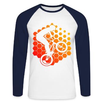 Vélo bmx Femmes Hommes bmx vélo cyclisme - T-shirt baseball manches longues Homme - blanc/marine - Devant - Nik (191cm)