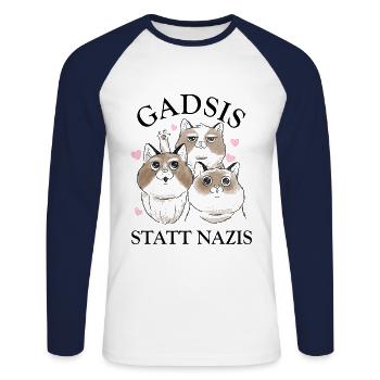 Gadsis statt Nazis - Katzen statt Rechtsextreme - Unisex Baseballshirt langarm - Weiß/Navy - Vorne - Nik (191cm)