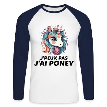 Ich kann nicht, ich habe ein Pony - Unisex Baseballshirt langarm - Weiß/Navy - Vorne - Nik (191cm)