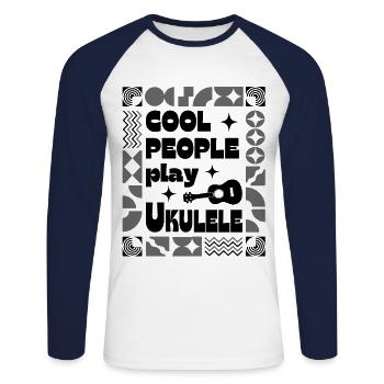 Cool people play Ukulele schwarz - Unisex Baseballshirt langarm - Weiß/Navy - Vorne - Nik (191cm)