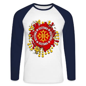Occitanie - T-shirt baseball manches longues Homme - blanc/marine - Devant - Nik (191cm)