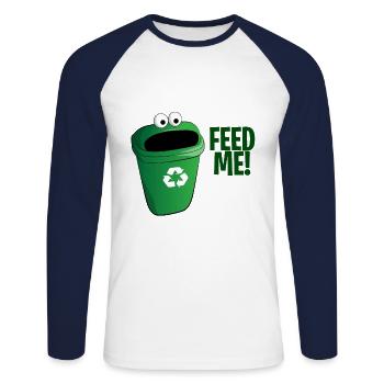Abfalleimer Recycling Fütter mich Geschenk - Unisex Baseballshirt langarm - Weiß/Navy - Vorne - Nik (191cm)