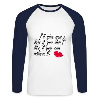 Lustiger Kuss Spruch zum verlieben Flirt T-Shirt - Unisex Baseballshirt langarm - Weiß/Navy - Vorne - Nik (191cm)