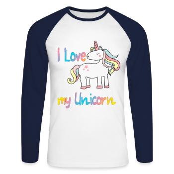 I love my unicorn - Unisex Long Sleeve Baseball T-Shirt - white/navy - Front - Nik (191cm)