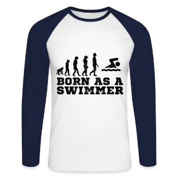 Born As A Swimmer Evolution Breaststroke Swimming - Unisex Long Sleeve Baseball T-Shirt - white/navy - Front - Nik (191cm)