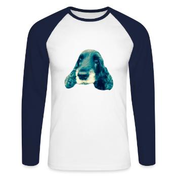 Cocker Spaniel - T-shirt baseball manches longues Homme - blanc/marine - Devant - Nik (191cm)