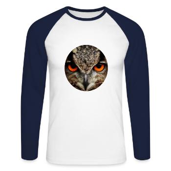 owl - Unisex Long Sleeve Baseball T-Shirt - white/navy - Front - Nik (191cm)