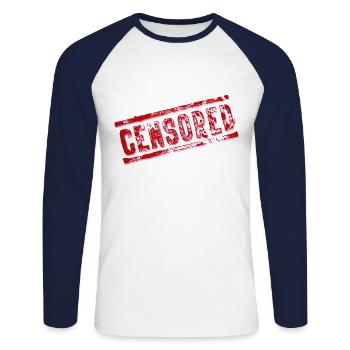 censored - Unisex Long Sleeve Baseball T-Shirt - white/navy - Front - Nik (191cm)