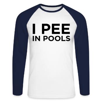 Ich pinkel in Pools I Pee In Pools Nordsee Schwimm - Unisex Baseballshirt langarm - Weiß/Navy - Vorne - Nik (191cm)