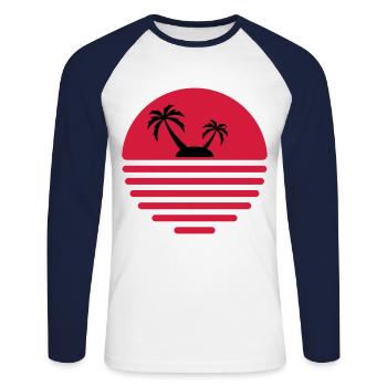 81 Soleil île de la mer palmiers - T-shirt baseball manches longues Homme - blanc/marine - Devant - Nik (191cm)