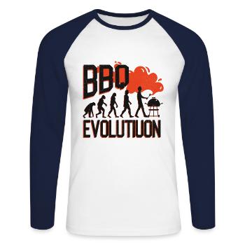 BBQ Evolution, Barbecue, Barbecue, Barbecue, Party Shirt - Unisex Long Sleeve Baseball T-Shirt - white/navy - Front - Nik (191cm)