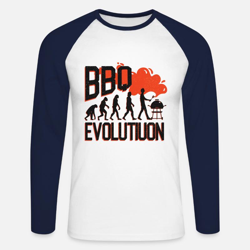 BBQ Evolution,Barbecue,Grill,Grillen,Party Shirt - Unisex Baseballshirt langarm - Weiß/Navy