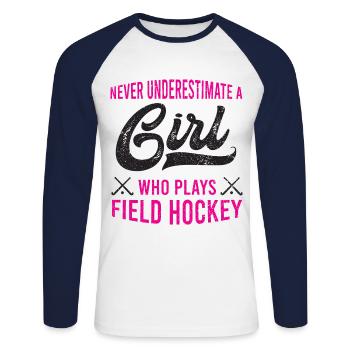 Girl Who Plays Field Hockey Gift Field Hockey - Unisex Long Sleeve Baseball T-Shirt - white/navy - Front - Nik (191cm)