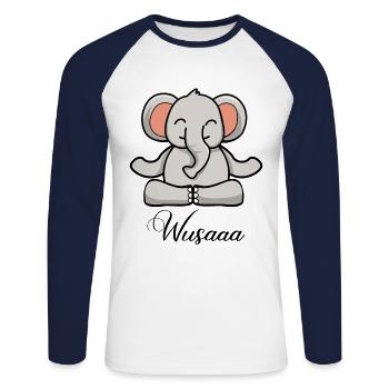 Auszeit Durchatmen Wusaaa Elefant - Unisex Baseballshirt langarm - Weiß/Navy - Vorne - Nik (191cm)