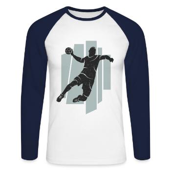 Handballer Handball Spieler Handballspieler - Unisex Baseballshirt langarm - Weiß/Navy - Vorne - Nik (191cm)