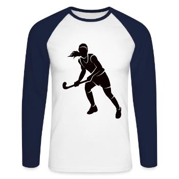 Joueur de hockey Joueur de hockey féminin Hockey sur gazon - T-shirt baseball manches longues Homme - blanc/marine - Devant - Nik (191cm)