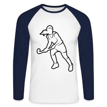 Joueuse de hockey Joueuse de hockey sur gazon - T-shirt baseball manches longues Homme - blanc/marine - Devant - Nik (191cm)