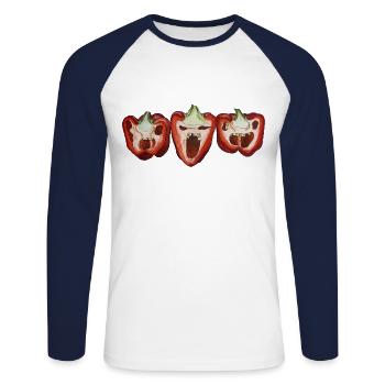Monster Pepper Cooking Home Cook Spicy Cooking Fun - Unisex Long Sleeve Baseball T-Shirt - white/navy - Front - Nik (191cm)