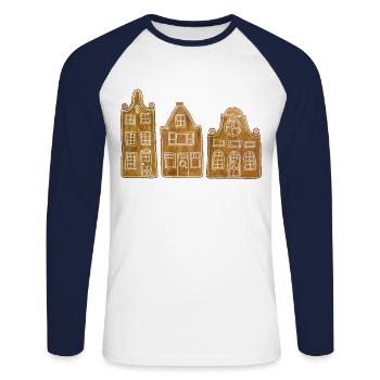 Lebkuchenhäuser Amsterdam gingerbred house xmas - Unisex Baseballshirt langarm - Weiß/Navy - Vorne - Nik (191cm)
