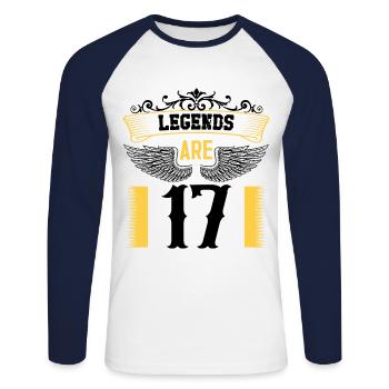 Legenden sind 17 Jahre alt, Geburtstag 17 - Unisex Baseballshirt langarm - Weiß/Navy - Vorne - Nik (191cm)