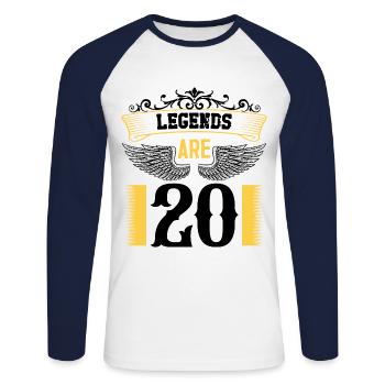 Les légendes ont 20 ans, 20 ans d’anniversaire - T-shirt baseball manches longues Homme - blanc/marine - Devant - Nik (191cm)