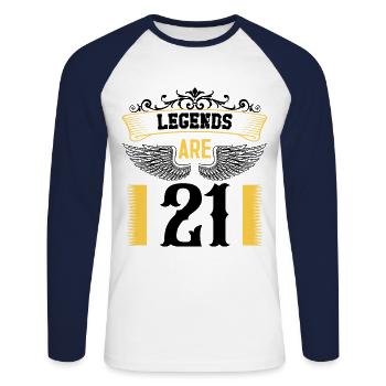 Les légendes ont 21 ans, 21 ans - T-shirt baseball manches longues Homme - blanc/marine - Devant - Nik (191cm)
