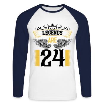 Les légendes ont 24 ans, 24 ans d’anniversaire - T-shirt baseball manches longues Homme - blanc/marine - Devant - Nik (191cm)