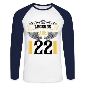 Legends are 22 years old, birthday 22 - Unisex Long Sleeve Baseball T-Shirt - white/navy - Front - Nik (191cm)