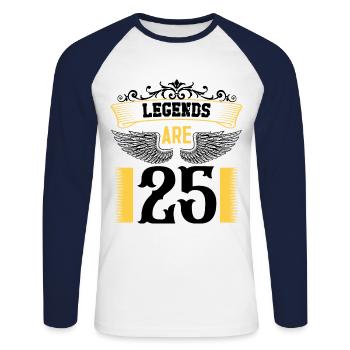 Les légendes ont 25 ans, 25 ans d’anniversaire - T-shirt baseball manches longues Homme - blanc/marine - Devant - Nik (191cm)