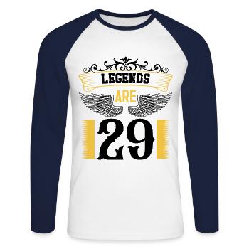 Legends are 29 years old, birthday 29 - Unisex Long Sleeve Baseball T-Shirt - white/navy - Front - Nik (191cm)