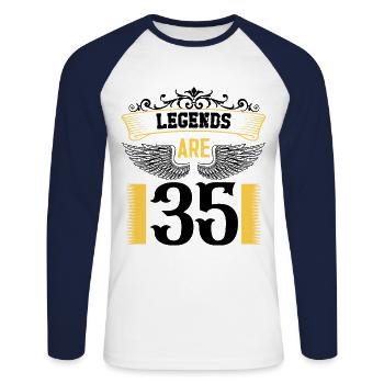 Legends are 35 years old, birthday 35 - Unisex Long Sleeve Baseball T-Shirt - white/navy - Front - Nik (191cm)