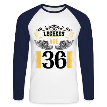 Legends are 36 years old, birthday 36 - Unisex Long Sleeve Baseball T-Shirt - white/navy - Front - Nik (191cm)