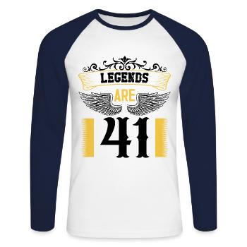 Legends are 41 years old, birthday 41 - Unisex Long Sleeve Baseball T-Shirt - white/navy - Front - Nik (191cm)