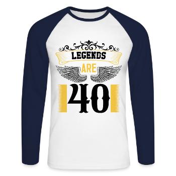 Legends are 40 years old, birthday 40 - Unisex Long Sleeve Baseball T-Shirt - white/navy - Front - Nik (191cm)