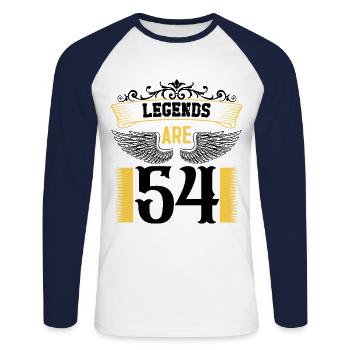 Legends are 54 years old, birthday 54 - Unisex Long Sleeve Baseball T-Shirt - white/navy - Front - Nik (191cm)