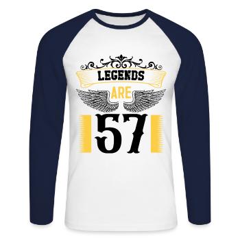 Legends are 57 years old, birthday 57 - Unisex Long Sleeve Baseball T-Shirt - white/navy - Front - Nik (191cm)