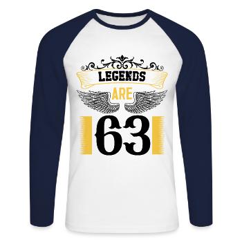Legenden sind 63 Jahre alt, Geburtstag 63 - Unisex Baseballshirt langarm - Weiß/Navy - Vorne - Nik (191cm)