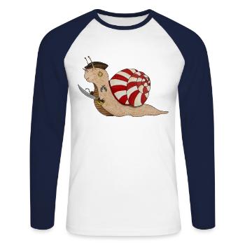 pirate snail, pirate snail, buccaneer - Unisex Long Sleeve Baseball T-Shirt - white/navy - Front - Nik (191cm)