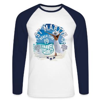 Beach time St Martin west indies - T-shirt baseball manches longues Homme - blanc/marine - Devant - Nik (191cm)