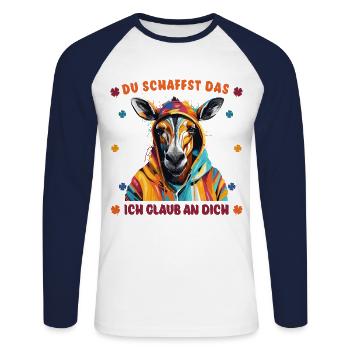 Du schaffst das! Ich glaub an dich! - Cooles Pferd - Unisex Baseballshirt langarm - Weiß/Navy - Vorne - Nik (191cm)