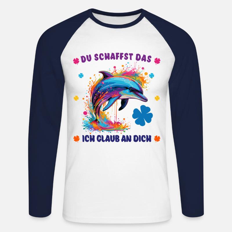 Du schaffst das! - Glücksbringer - Delphin Delfin - Unisex Baseballshirt langarm - Weiß/Navy