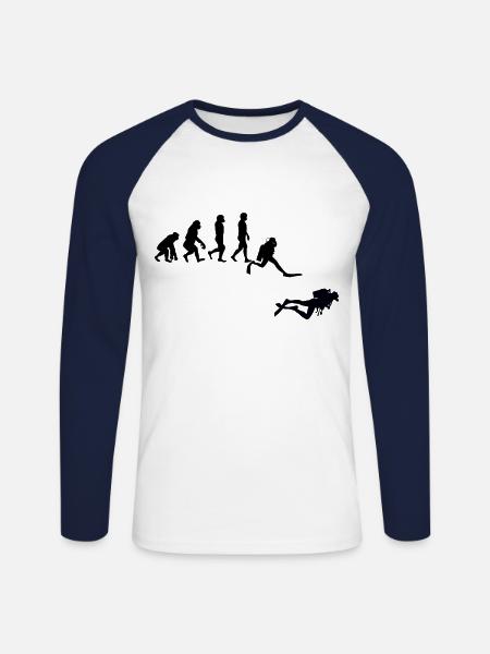 Evolution Tauchen - Unisex Baseballshirt langarm - Weiß/Navy