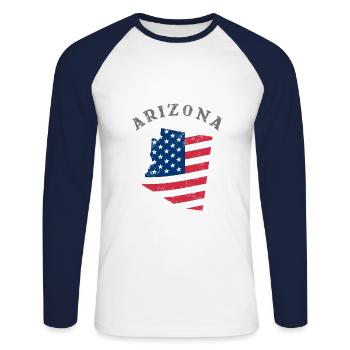 Drapeau de l’Arizona dans l’État - T-shirt baseball manches longues Homme - blanc/marine - Devant - Nik (191cm)