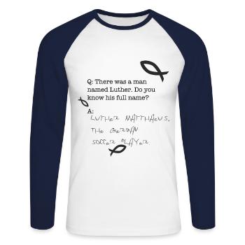 Martin Luther Matthew - T-shirt baseball manches longues Homme - blanc/marine - Devant - Nik (191cm)